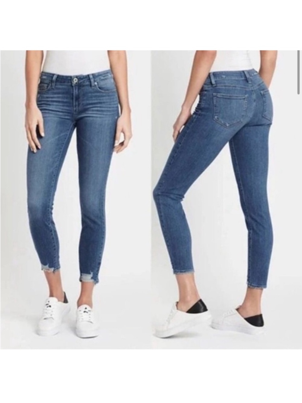 PAIGE Denim Verdugo Ankle Mid-Rise Distressed Raw Hem Jeans Size 25 Medium Wash
